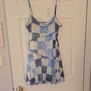 Urban Outfitters Blue and White Patchwork Dress Size Small